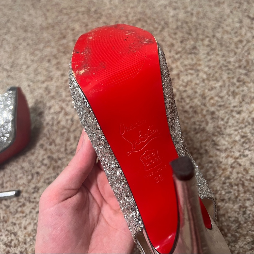 Sparkly Louboutin Open Toe Heels, Size 38 - image 5